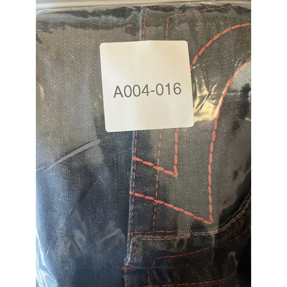 True Religion Billy Giant Big T Red Stitch Jeans Mens 42 Black Y2K Streetwear